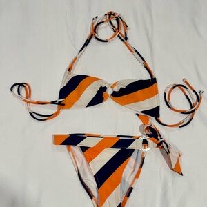 Victoria's Secret Orange Navy Cream Striped Bikini